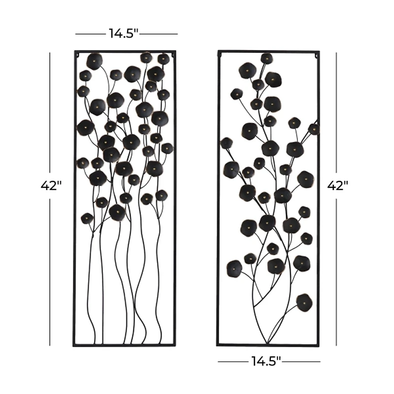 Black Metal Floral Wall Plaques, Set of 2
