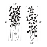 Black Metal Floral Wall Plaques, Set of 2