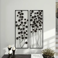 Black Metal Floral Wall Plaques, Set of 2