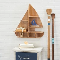 Brown Wood Sailboat Wall Shelf