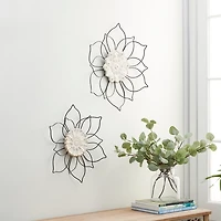 Black Metal and Wood Floral Wall Plaques, Set of 2