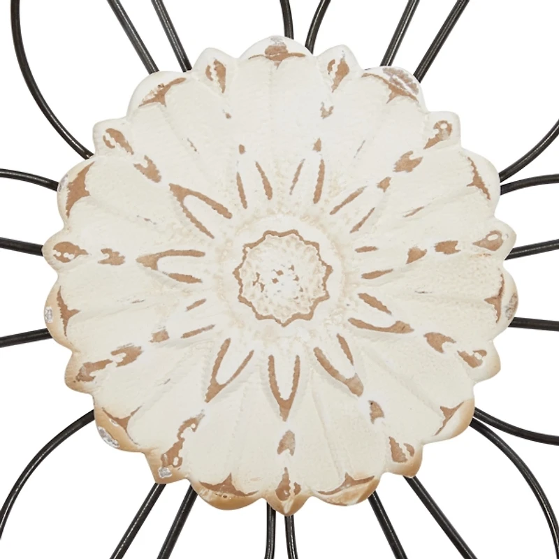 Black Metal and Wood Floral Wall Plaques, Set of 2