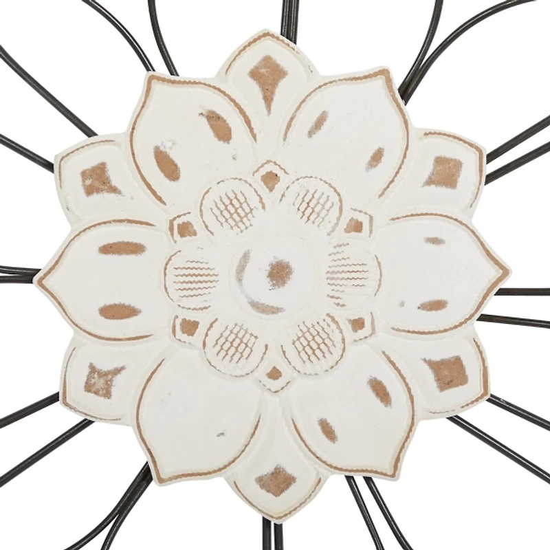 Black Metal and Wood Floral Wall Plaques, Set of 2