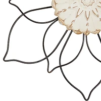 Black Metal and Wood Floral Wall Plaques, Set of 2