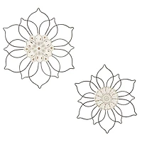 Black Metal and Wood Floral Wall Plaques, Set of 2