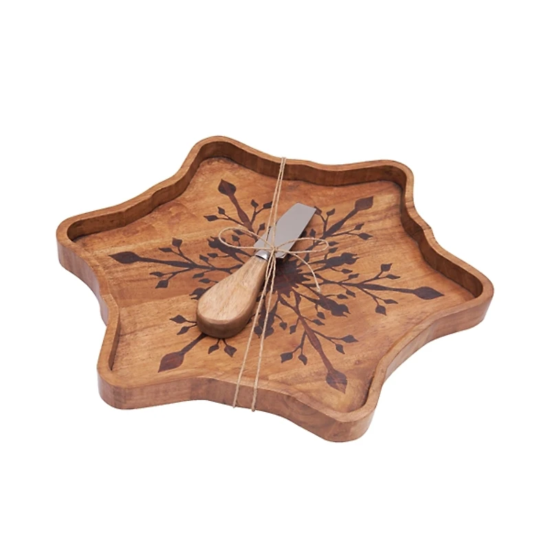 Wood Snowflake Serving Board with Spreader