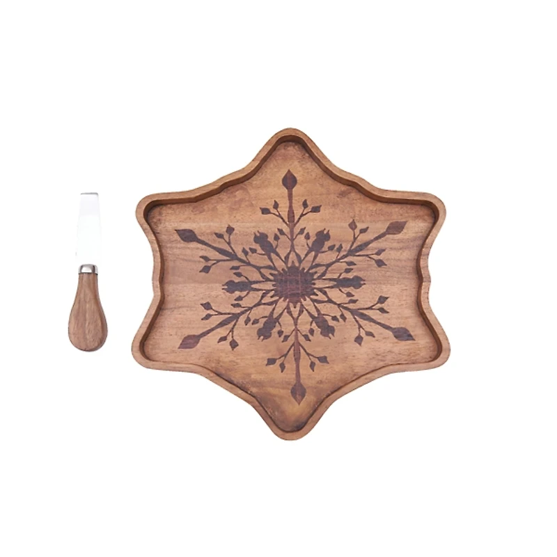 Wood Snowflake Serving Board with Spreader