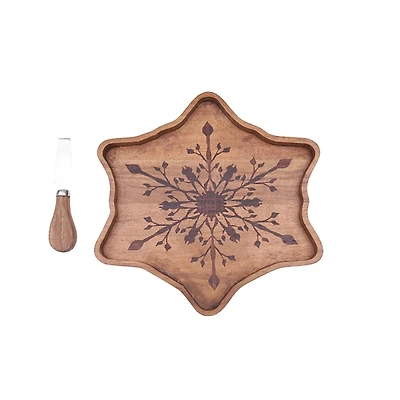 Wood Snowflake Serving Board with Spreader