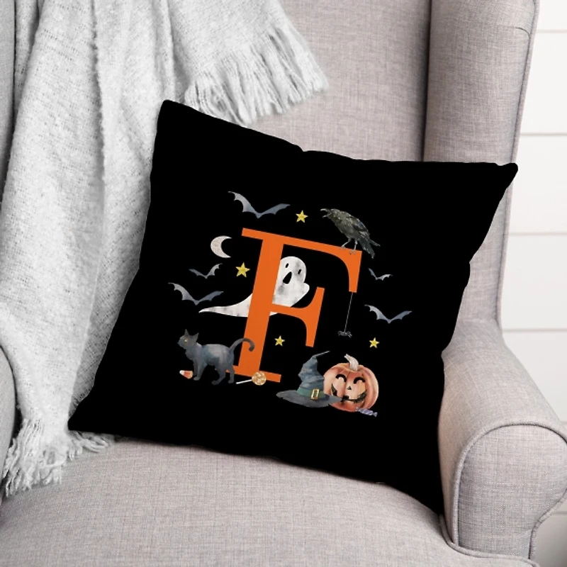 Monogram F Halloween Indoor/Outdoor Pillow