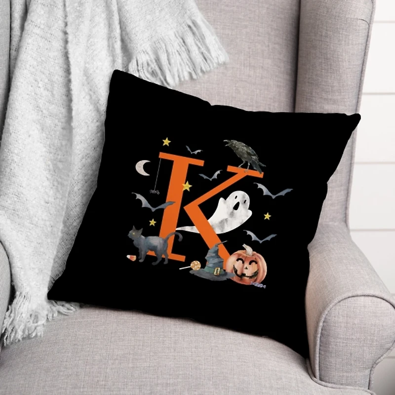 Monogram K Halloween Indoor/Outdoor Pillow