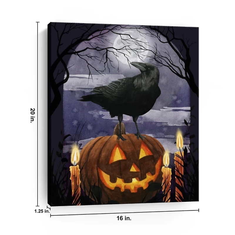 Jack-O-Lantern and Raven Canvas Art Print