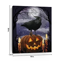 Jack-O-Lantern and Raven Canvas Art Print