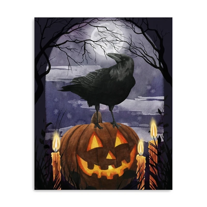 Jack-O-Lantern and Raven Canvas Art Print