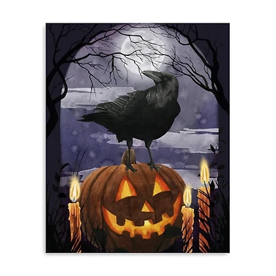 Jack-O-Lantern and Raven Canvas Art Print