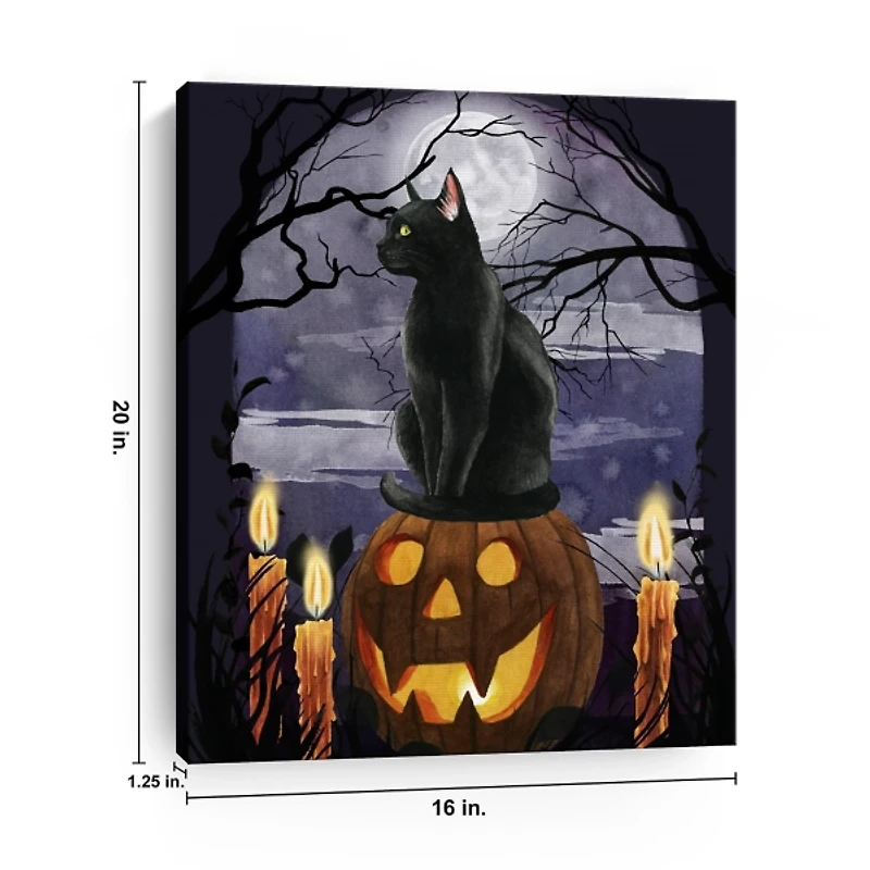 Jack-O-Lantern and Black Cat Canvas Art Print