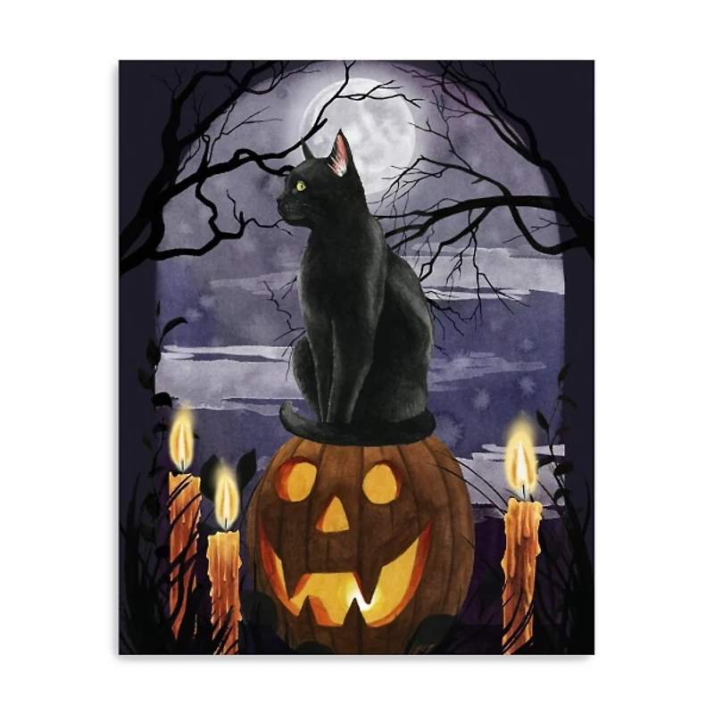 Jack-O-Lantern and Black Cat Canvas Art Print