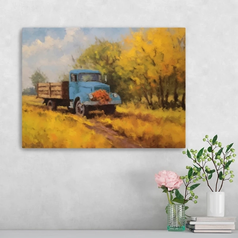 Fall Truck in Field Canvas Art Print, 24x18 in.