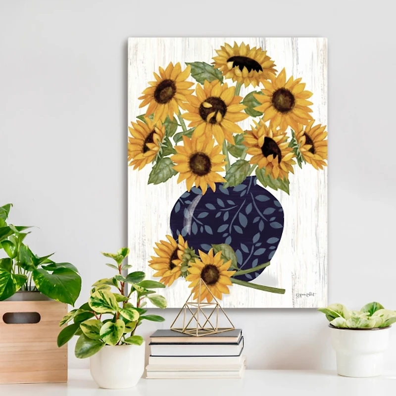 Sunflowers in Blue Vase Canvas Art Print