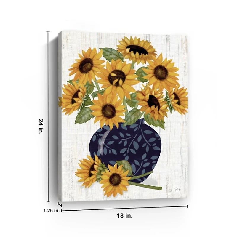 Sunflowers in Blue Vase Canvas Art Print