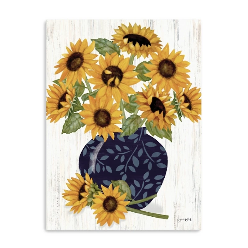Sunflowers in Blue Vase Canvas Art Print