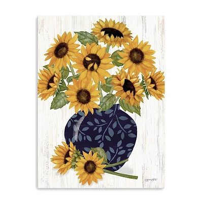 Sunflowers in Blue Vase Canvas Art Print