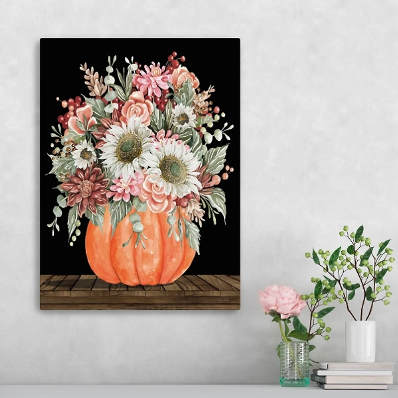Fall Bouquet & Pumpkin Canvas Art Print, 18x24 in.