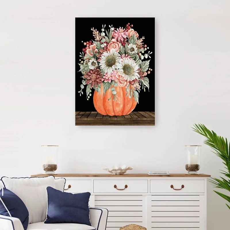 Fall Bouquet & Pumpkin Canvas Art Print, 24x32 in.
