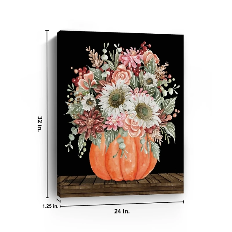 Fall Bouquet & Pumpkin Canvas Art Print, 24x32 in.