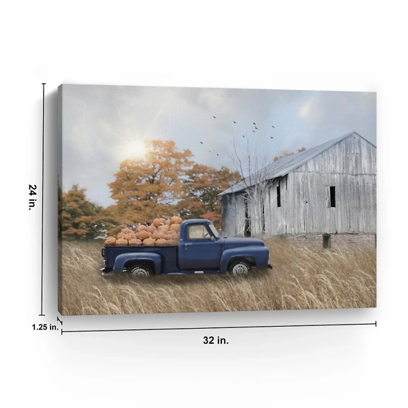 Blue Truck and Barn Canvas Art Print