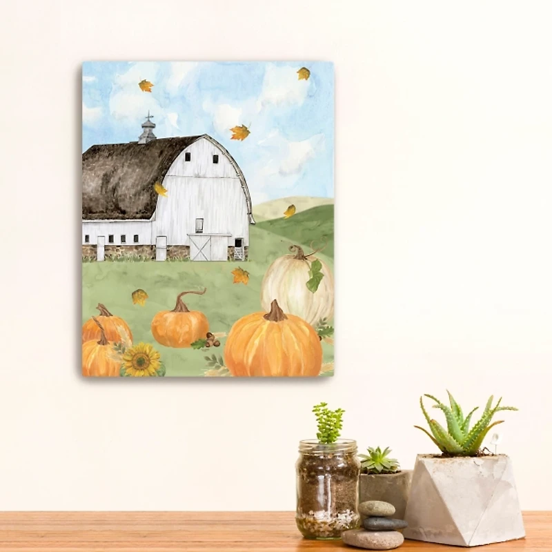 Barn with Pumpkins Canvas Art Print, 20x16 in.