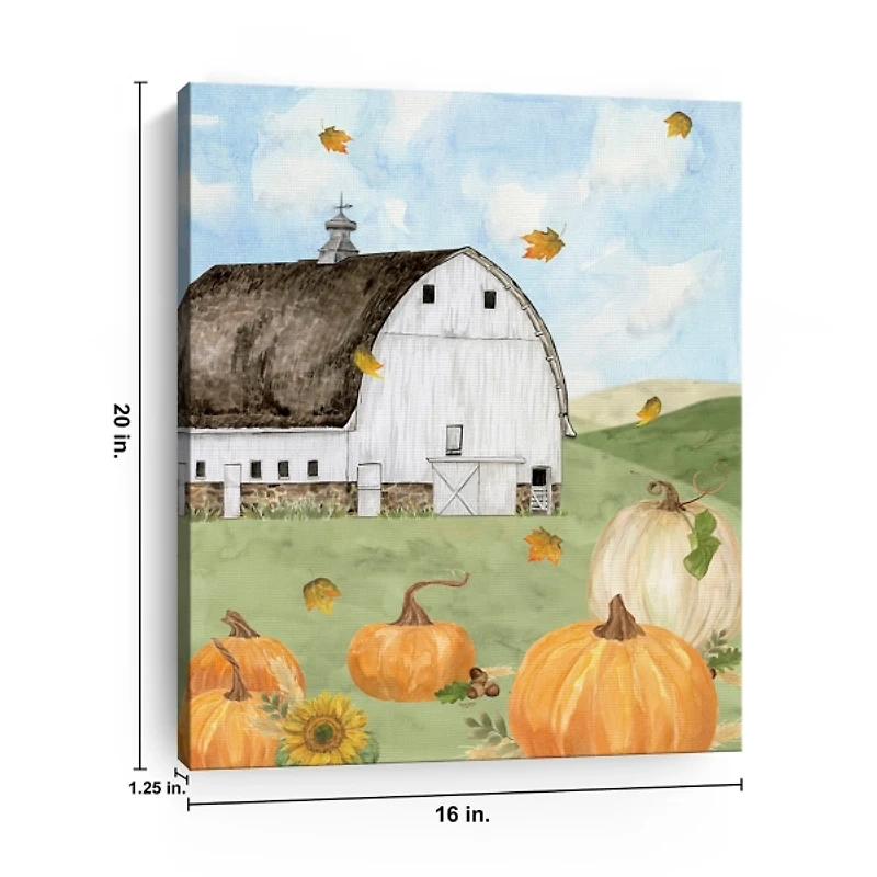Barn with Pumpkins Canvas Art Print, 20x16 in.