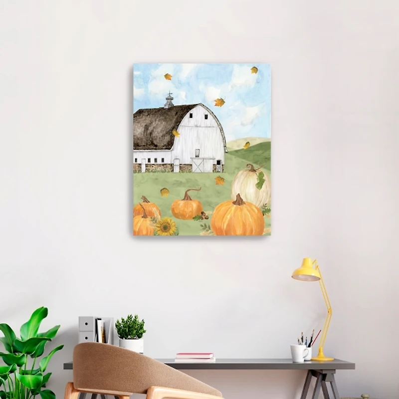Barn with Pumpkins Canvas Art Print, 30x24 in.