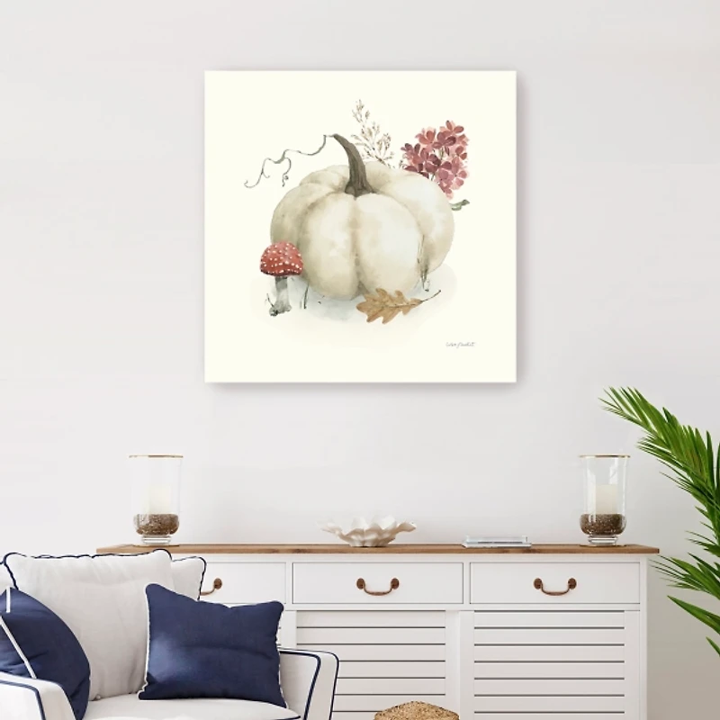 White Pumpkin and Foliage Canvas Print, 30x30 in.