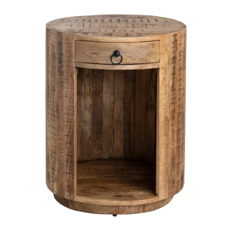 Round Brown Wood Accent Table