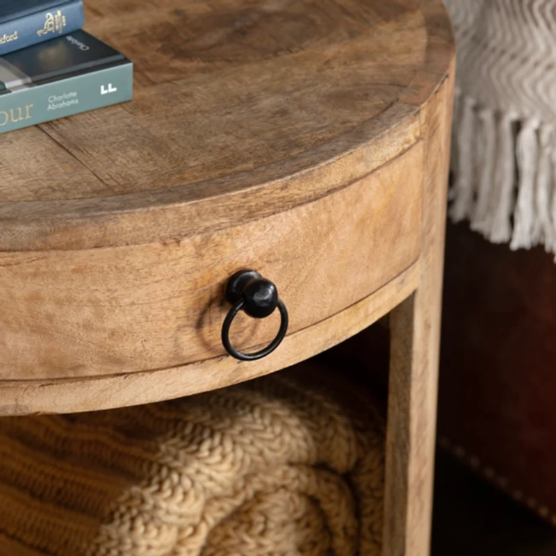 Round Brown Wood Accent Table