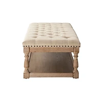 Beige Tufted Rectangle Wood Ottoman