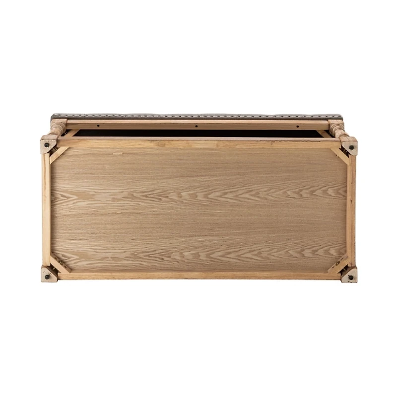 Beige Tufted Rectangle Wood Ottoman