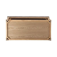 Beige Tufted Rectangle Wood Ottoman