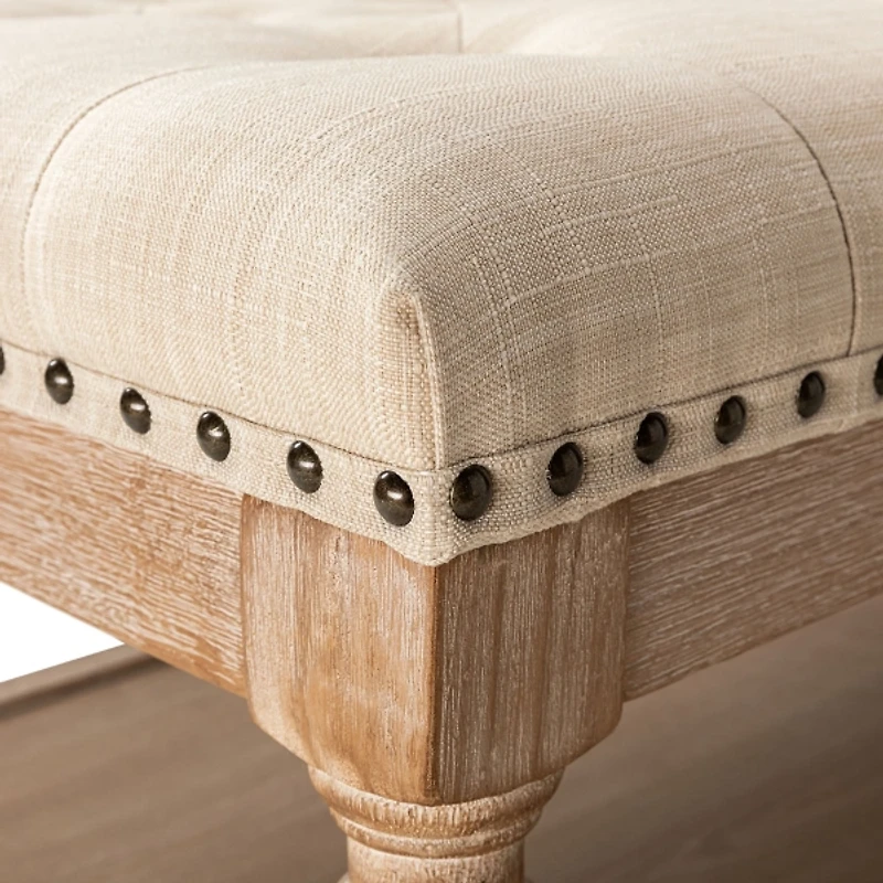 Beige Tufted Rectangle Wood Ottoman