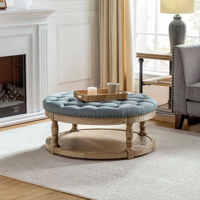 Round Blue Cepheus Tufted Ottoman