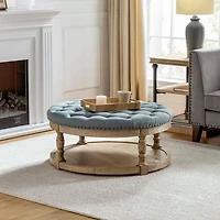 Round Blue Cepheus Tufted Ottoman
