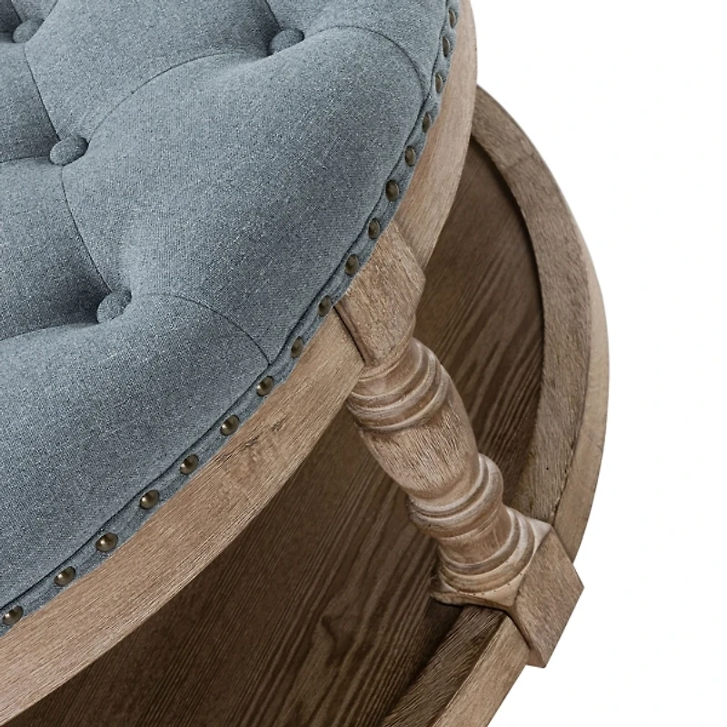 Round Blue Cepheus Tufted Ottoman