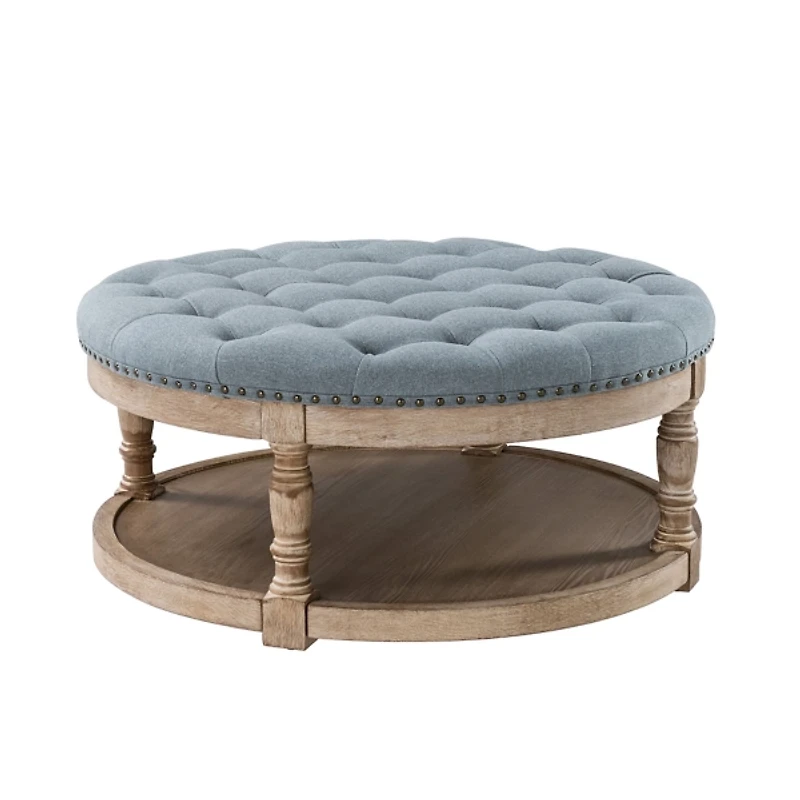 Round Blue Cepheus Tufted Ottoman