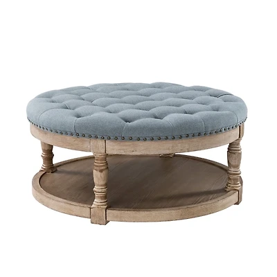 Round Blue Cepheus Tufted Ottoman