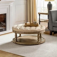 Round Tan Cepheus Tufted Ottoman