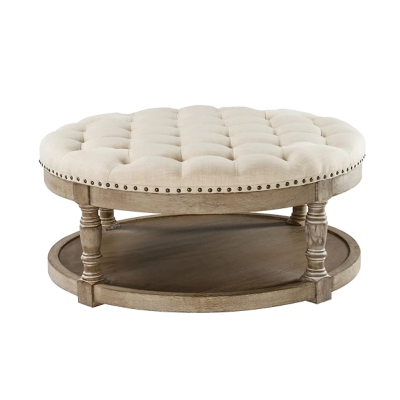 Round Tan Cepheus Tufted Ottoman