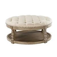 Round Tan Cepheus Tufted Ottoman
