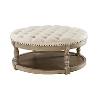 Round Tan Cepheus Tufted Ottoman