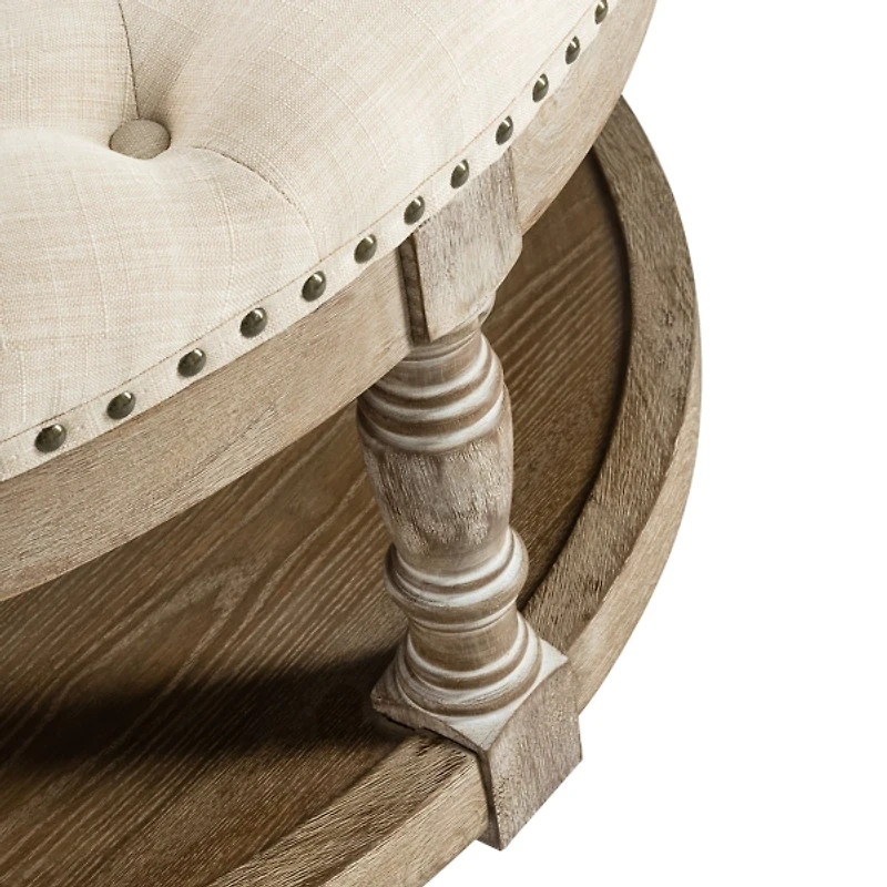 Round Tan Cepheus Tufted Ottoman