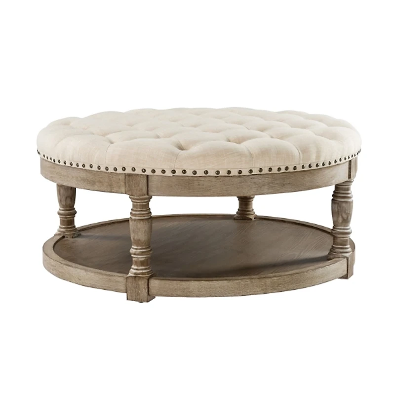 Round Tan Cepheus Tufted Ottoman